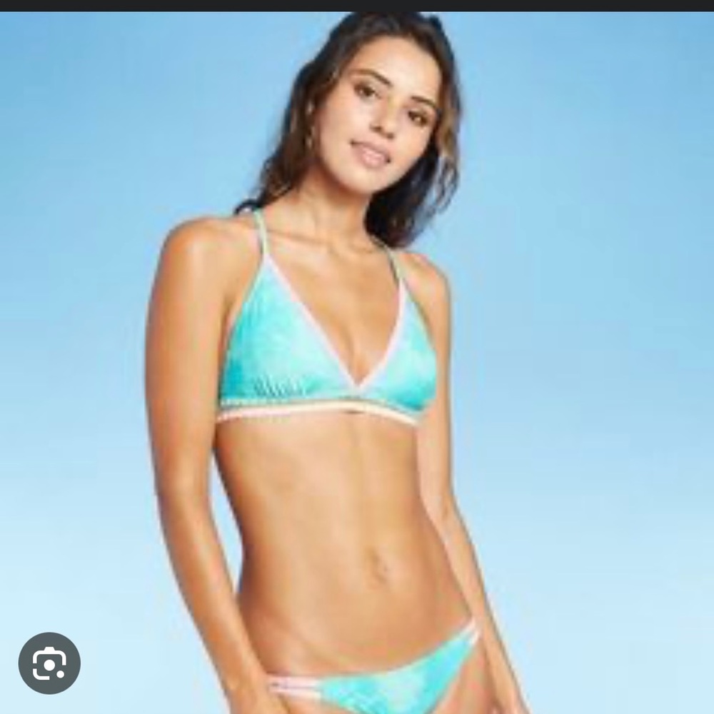 Xhilaration Juniors' Crochet Trim Triangle Pool Blue Tie-Dye Bikini Set 👙XL